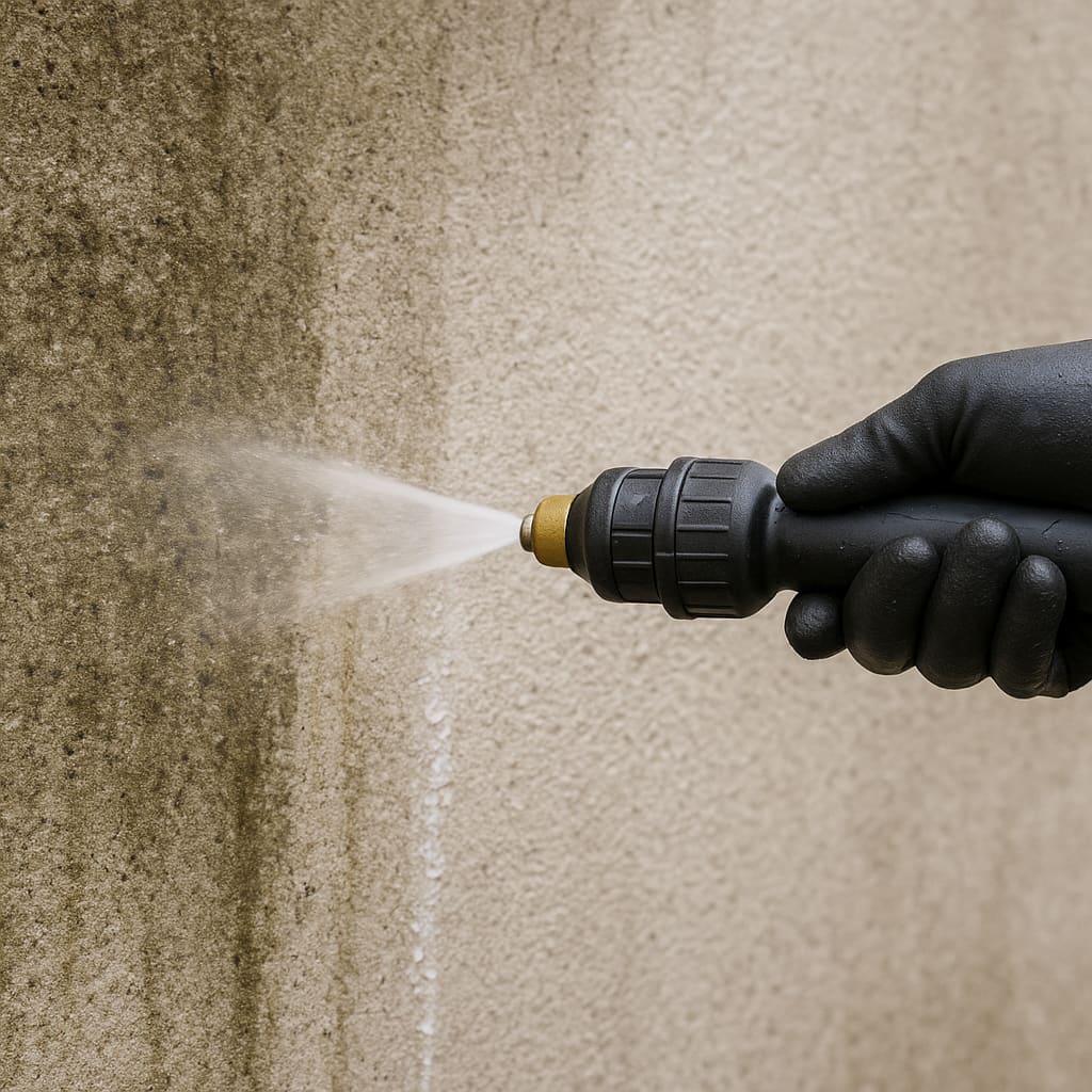 Detailaufnahme einer schonenden Fassadenreinigung